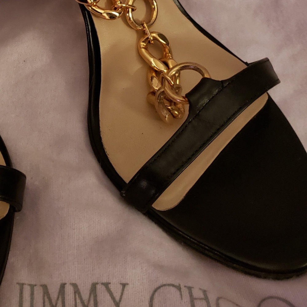 Jimmy Choo Vintage Idol Gold / Black Calf Sandals - Picture 2 of 3